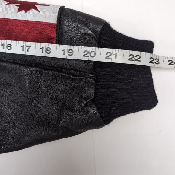 VTG Wilsons Leather Bomber Jacket Men's M Black USA Flag International Flags - Picture 14 of 16